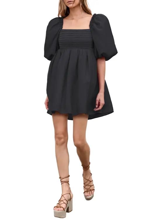 MOON RIVER Puff Sleeve Tie Back Babydoll Dress in Black at Nordstrom, Size X-Small | Nordstrom