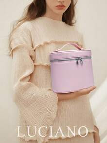 New Textured Brown Makeup Bag With Large Capacity Portable Travel Must Have Fashionable And Versatile Portable Exquisite Hardware Zipper High-End Leather Travel Storage Niche Design Single Handle Easy To Carry Super Practical Double Zipper Design Simple Back To School Supplies Make Up Bag | SHEIN