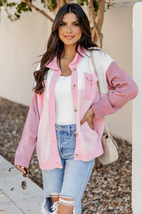 Sounds Good To Me Pink And Ivory Colorblock Knit Shacket | Pink Lily