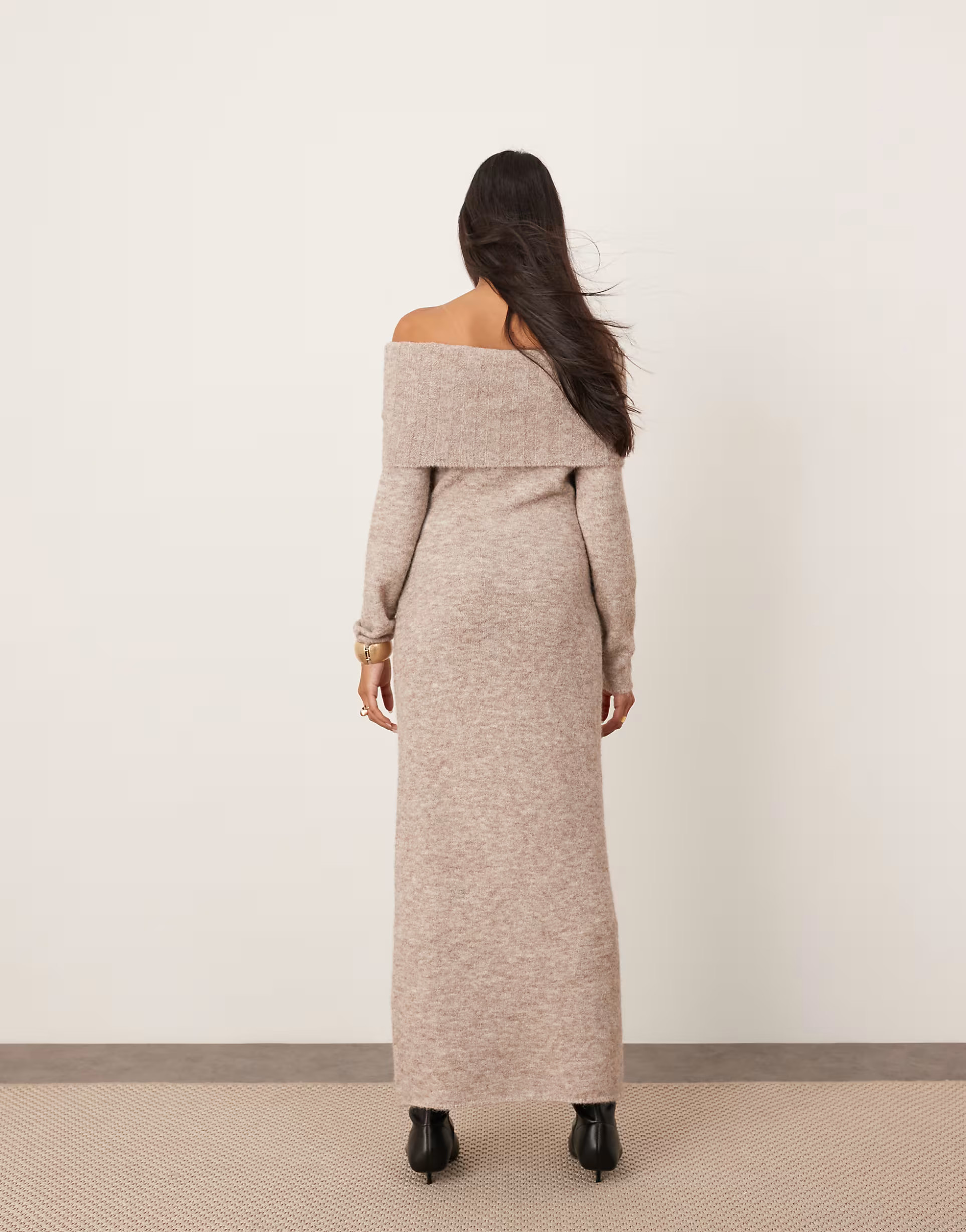 ASOS EDITION knitted bardot midaxi dress in mushroom | ASOS (Global)