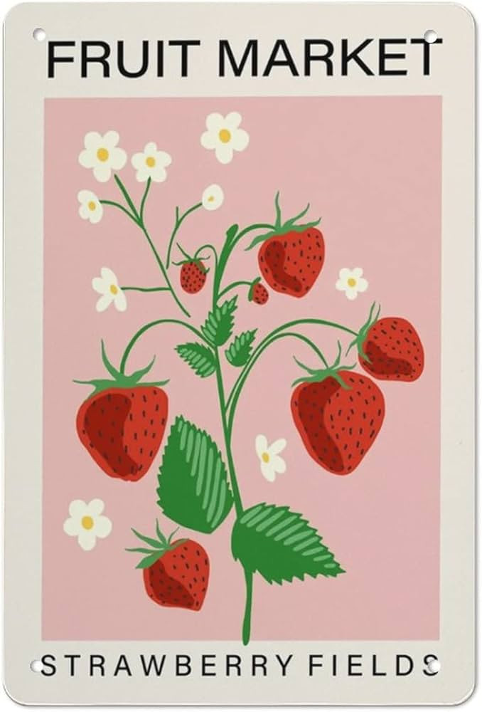 Loyience Fruit Market tin Sign, Strawberry Fruit Print, Kitchen Art Print, Food Art,Pink Home Dec... | Amazon (US)