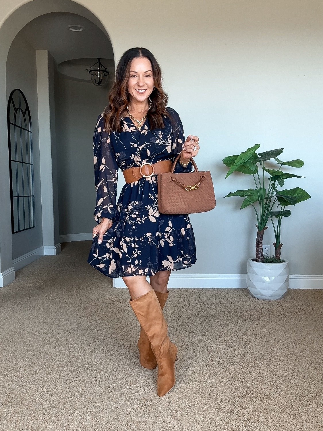 Amazon long sleeve dress perfect for Thanksgiving or the office great for fall family photos. Wearing a size small. Reference 5’1”, 109 LBS. Boots go up as size. Belts in the smallest size. 

#LTKOver40 #LTKPetite #LTKFindsUnder50