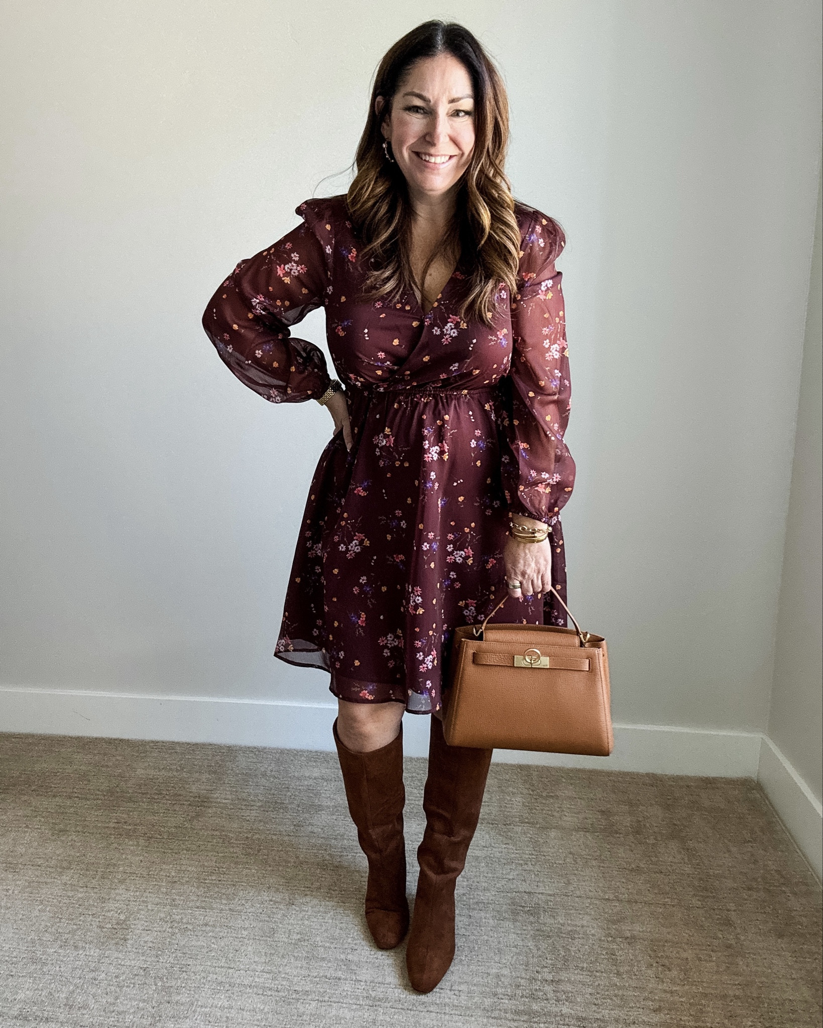 Fall Casual Floral Wrap Dress with Boots | Wearing tts, L 

 #LTKSeasonal #LTKOver40