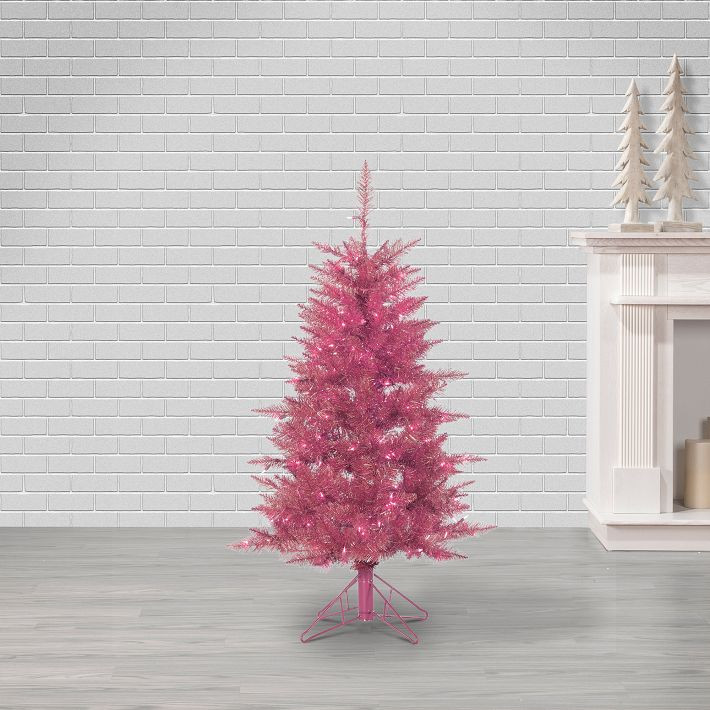 Pre-Lit Faux Pink Tinsel Christmas Tree | West Elm (US)