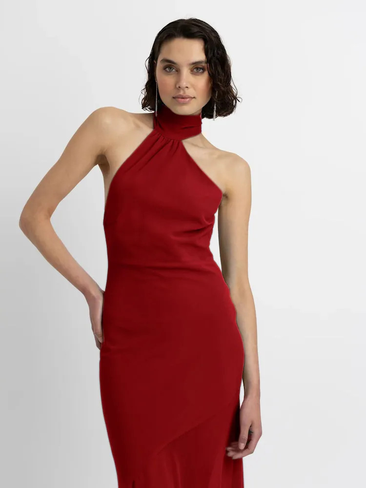 Amy Lynn Red Baia Scarf Neck Chiffon Asymetrical Maxi Dress | Next EU