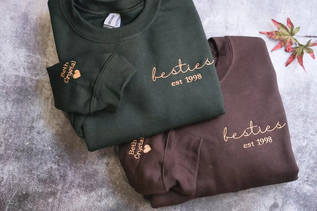 Custom Embroidered Besties Sweatshirt With Names on Sleeve, Personalized Best Friend Hoodies, BFF... | Etsy (US)