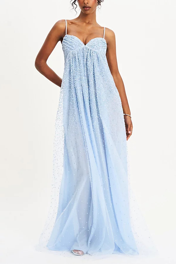 Miss Circle Wallie Strappy Rhinestone Embellished Maxi Dress in Sky, Women's at Urban Outfitters | Urban Outfitters (US and RoW)