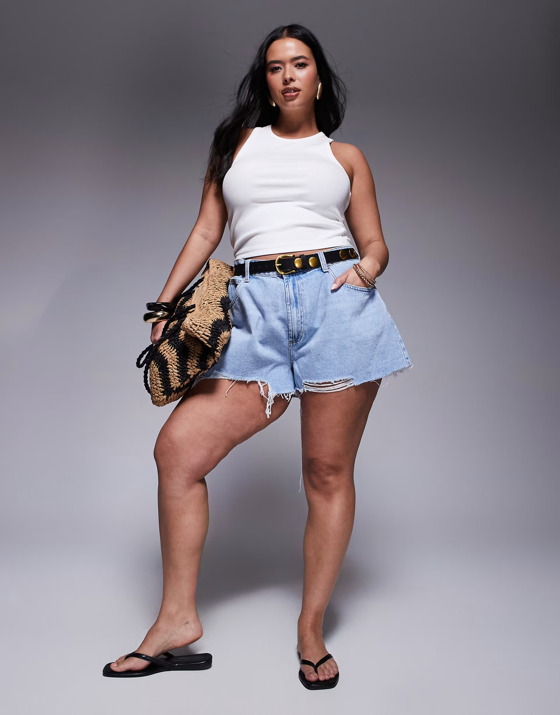 ASOS DESIGN Curve A line short in lightwash blue | ASOS (Global)