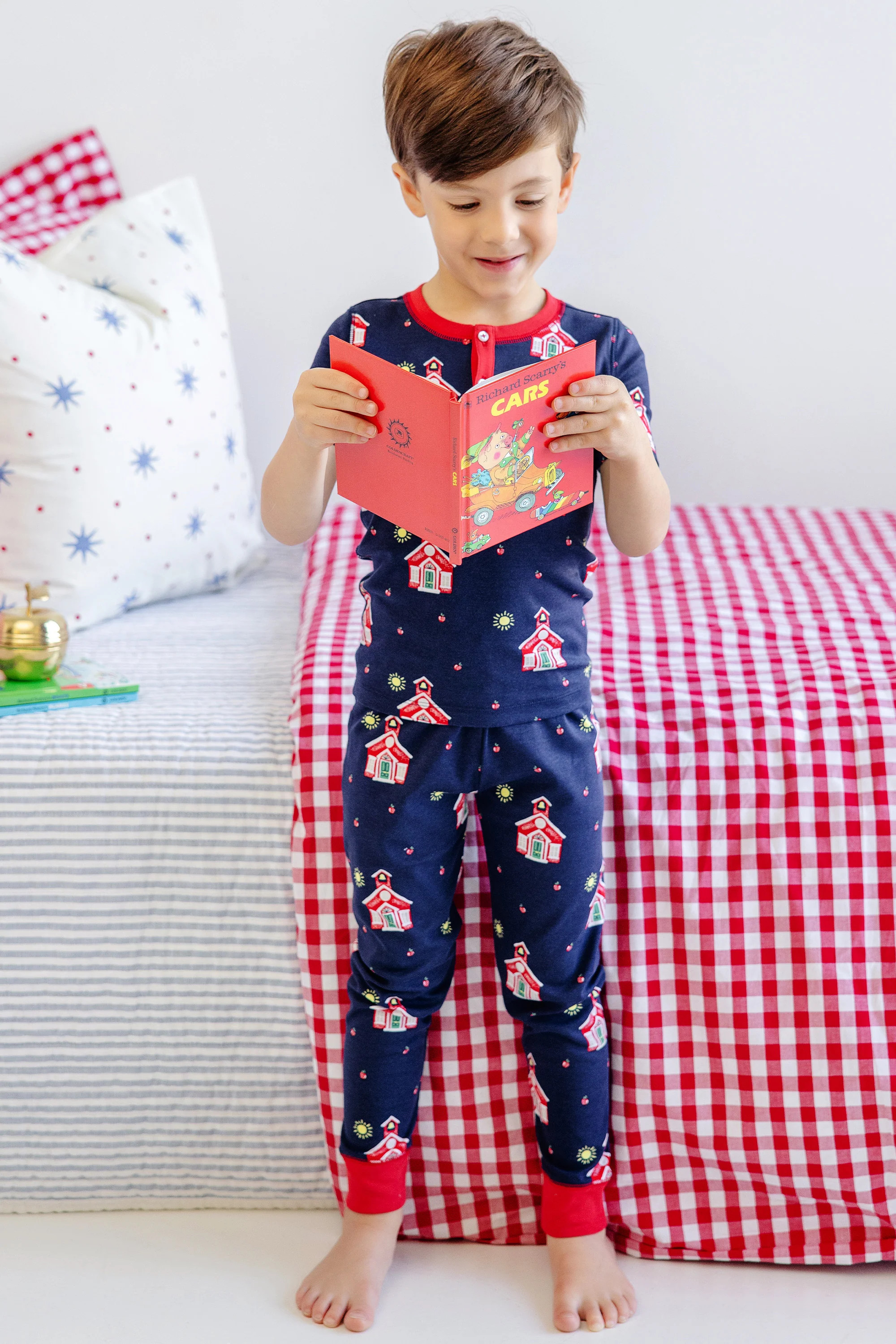 Sutton's Short Sleeve Set (Unisex) - Happy Little School House with Richmond Red | The Beaufort Bonnet Company