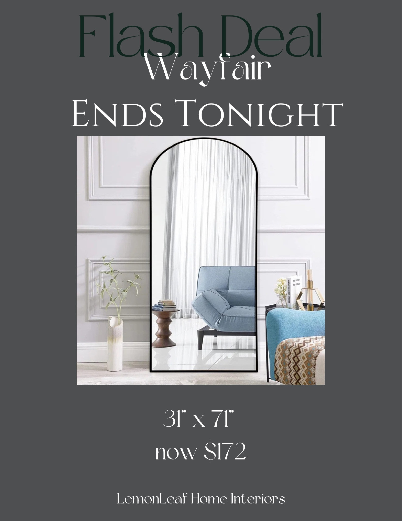 Flash del at Wayfair! Ends tonight on this arched floor mirror 



#LTKsalealert #LTKCyberWeek #LTKhome