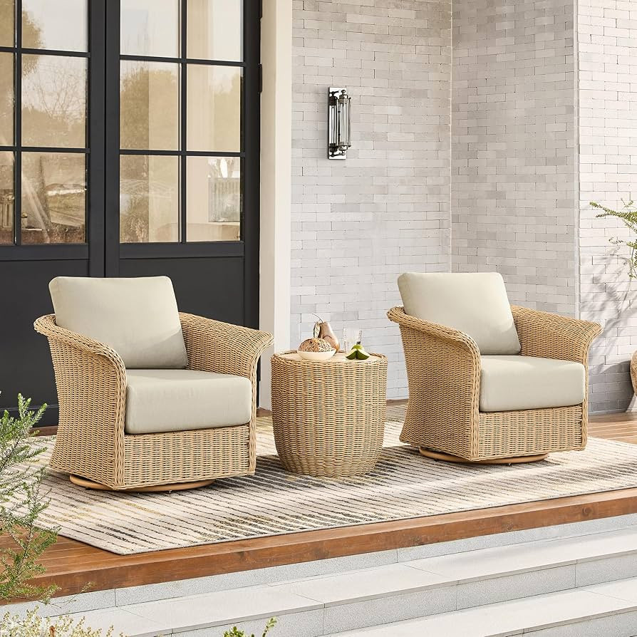 CHITA 3 Pieces Wicker Patio Bistro Set, Outdoor Rattan Furniture Set with 2 Pieces Thickened Cush... | Amazon (US)