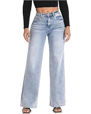 ONESO Wide Leg Jeans for Women High Waisted Stretchy Baggy Jeans BBL Loose Fit Tummy Control Deni... | Amazon (US)