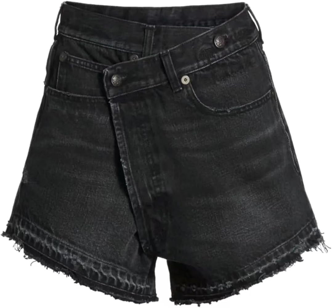 Lachmose Denim Shorts for Women Summer High Waisted Stretchy Frayed Raw Hem Jean Shorts | Amazon (US)