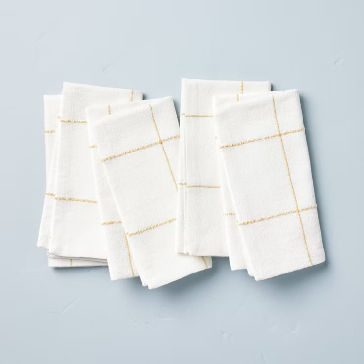 4pk Stitched Grid Lines Cloth Napkins Gold/Cream - Hearth & Hand™ with Magnolia | Target
