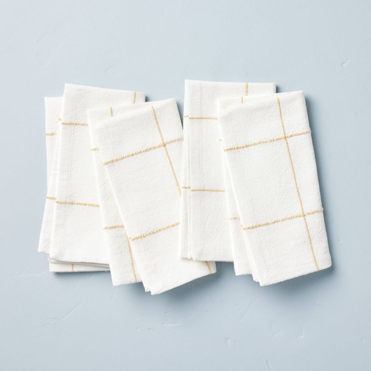 4pk Stitched Grid Lines Cloth Napkins Gold/Cream - Hearth & Hand™ with Magnolia | Target