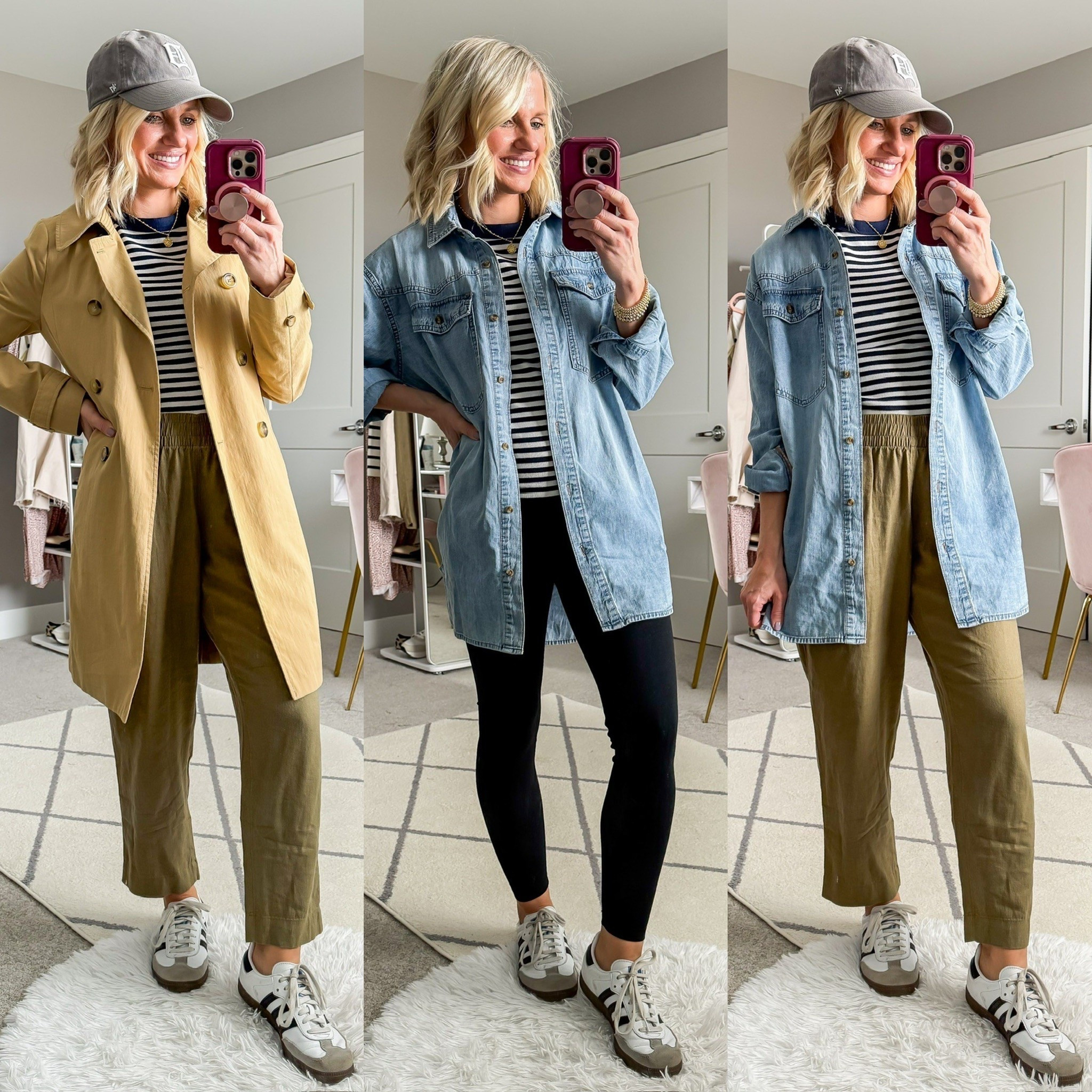 Spring capsule wardrobe outfits with green linen pants and a navy striped shirt  

#LTKFindsUnder100 #LTKStyleTip #LTKSeasonal