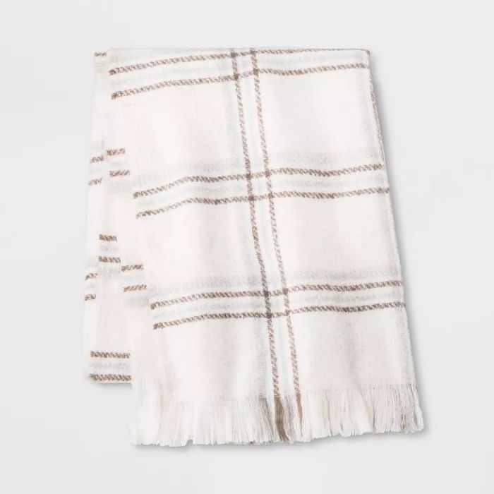 Women's Plaid Blanket Scarf - A New Day™ Cream / Tan | Target