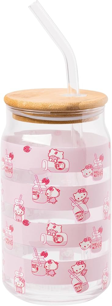Silver Buffalo Sanrio Hello Kitty Strawberry Milk Pink Glass Jar Tumbler with Bamboo Lid and Glas... | Amazon (US)