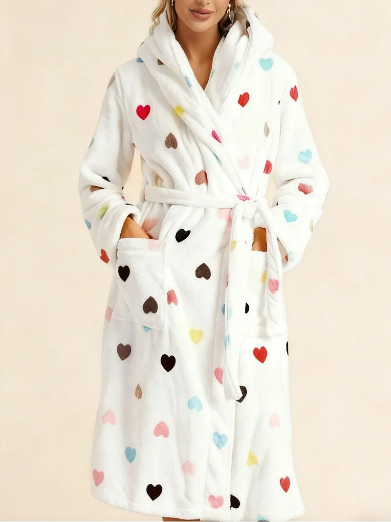 UVN Valentine's Day Long Robes for Women Winter Plush Fleece Hooded Bathrobe Soft Cozy Fluffy Sle... | Walmart (US)