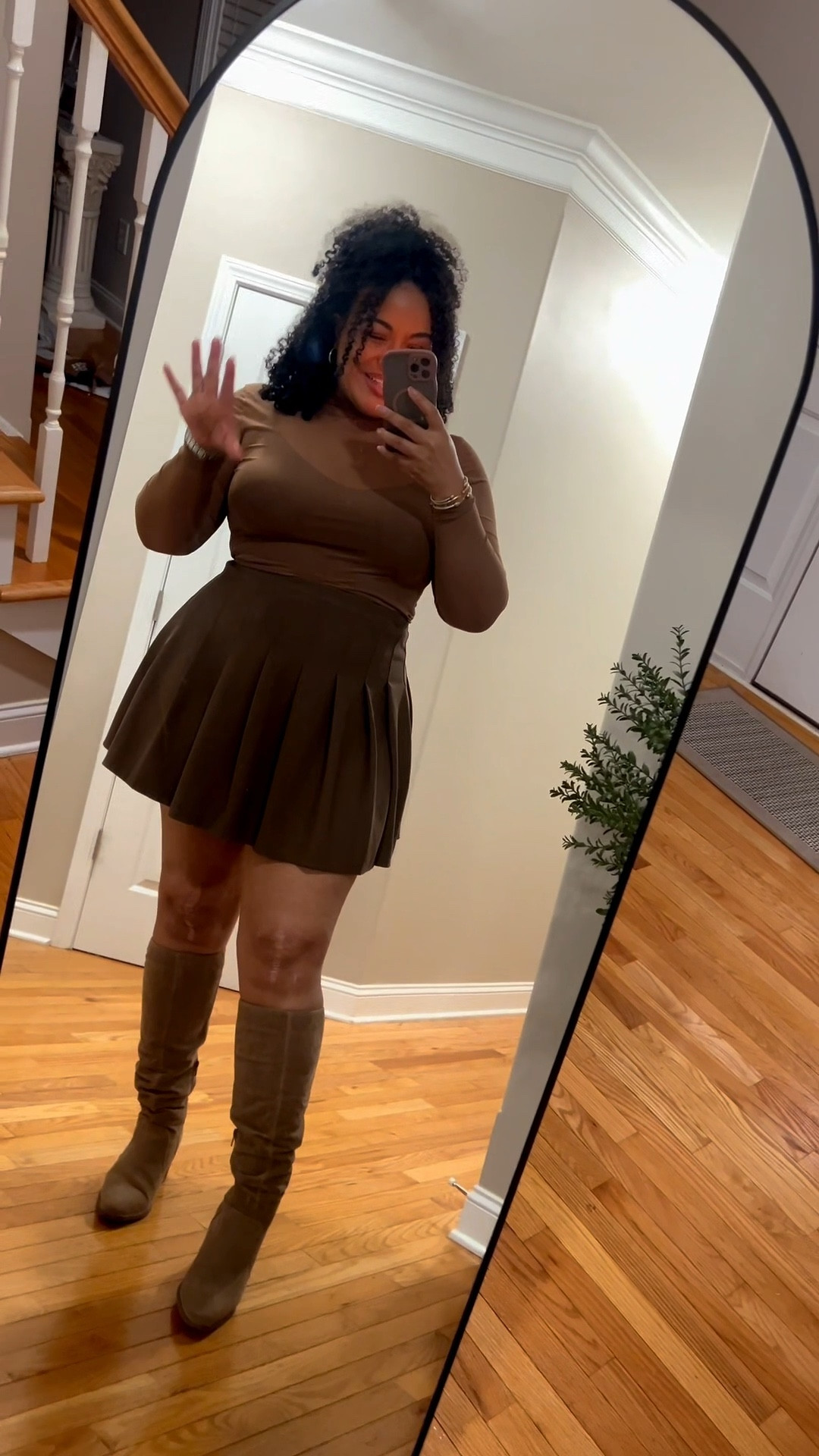 Monochromatic dinner outfit details. 

This skirt has been in HEAVY rotation because it’s so cute and these boots are so comfortable. Unable to link the exact ones #LTKStyleTip

#LTKFindsUnder50 #LTKPlusSize