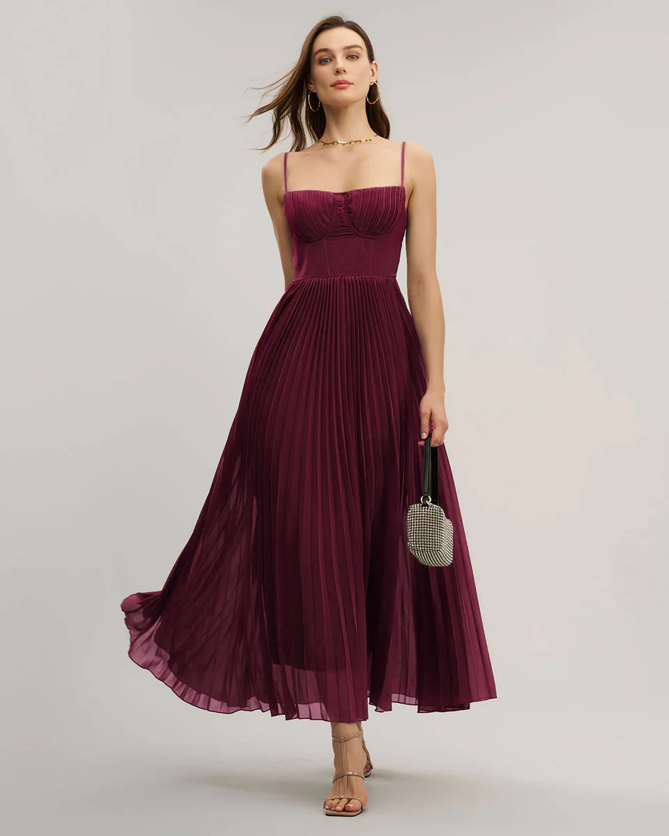Wine Red Sweetheart Neck Flowy Maxi Dress | rihoas.com
