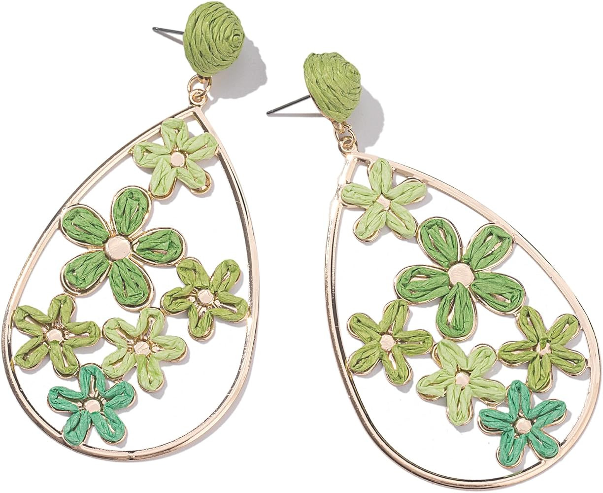 Flower Teardrop Earrings Boho Raffia Earrings Cute Floral Dangle Earrings Trendy Statement Jewelr... | Amazon (US)