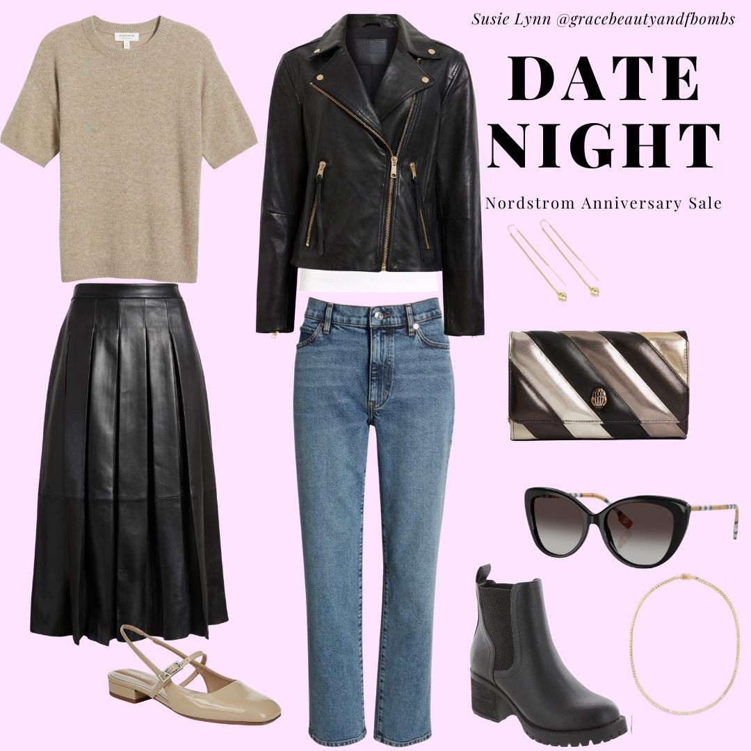 Nordstrom Anniversary Sale is coming up and both of these looks will be on sale! #Nsale #allsaints #burberry #blackleatherjacket #blackleatherskirt #cashmeresweater #chelseaboot #beigeflats #datenightoutfit #datenight #kurtgeiger

#LTKStyleTip #LTKWorkwear #LTKShoeCrush