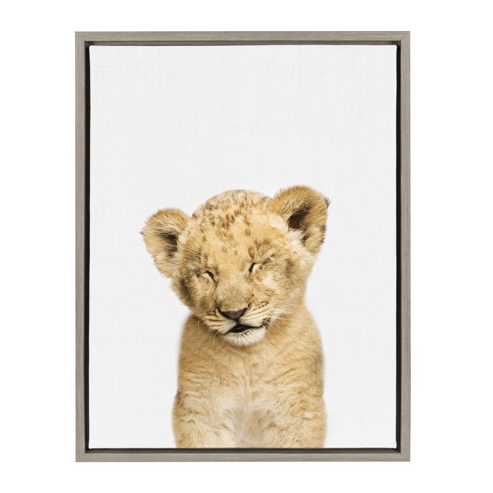 18"" x 24"" Sylvie Sleepy Lion Framed Canvas by Amy Peterson Gray - Kate and Laurel | Target