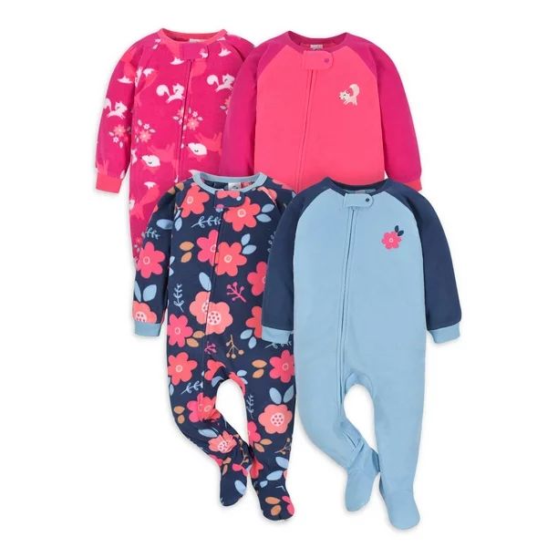 Gerber Baby & Toddler Girls Microfleece Blanket Sleeper Pajamas, 4-Pack (0/3 Months-5T) - Walmart... | Walmart (US)