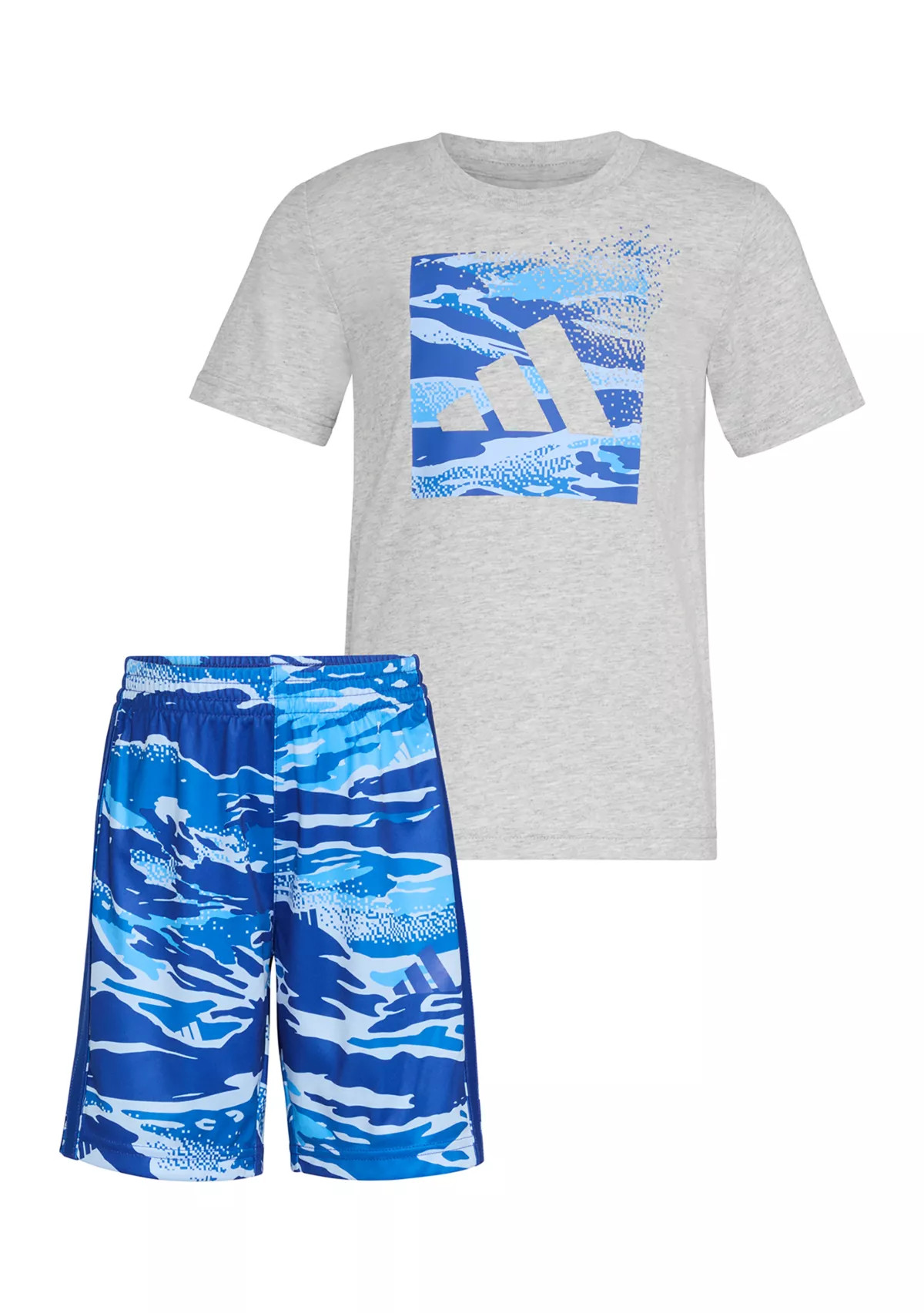 Boys 4-7 Two Piece Short Sleeve Cotton Heather T-Shirt & Elastic Waistband Printed Shorts Set | Belk