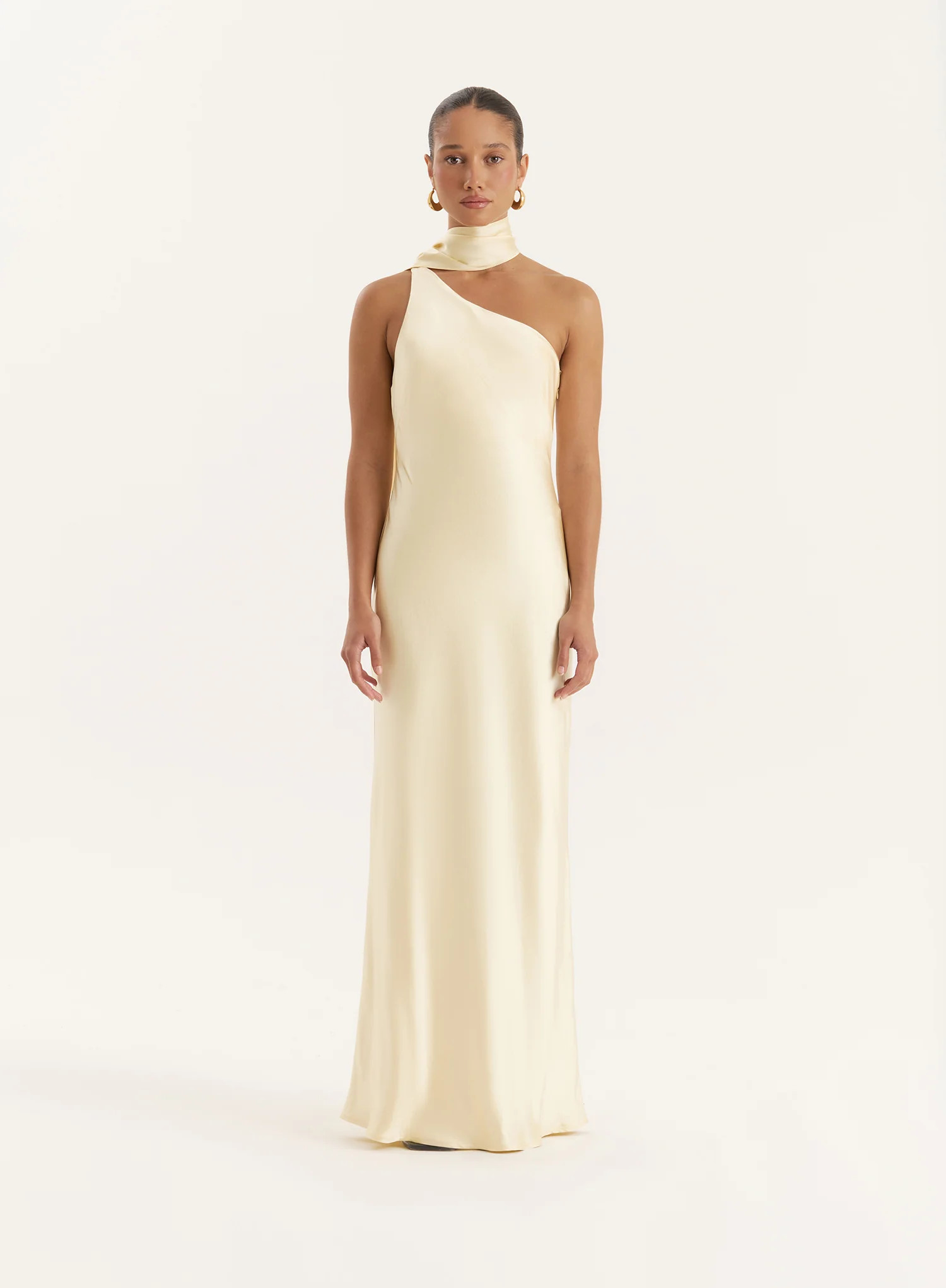 Lemon Satin One Shoulder Maxi Dress- Ellen | 4th & Reckless