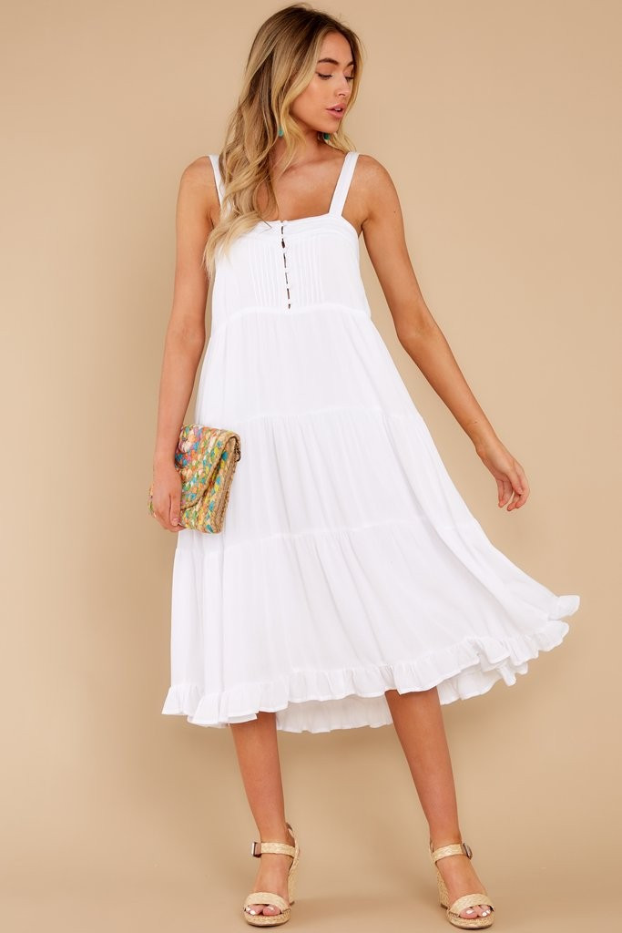 Smile Awhile White Midi Dress | Red Dress 