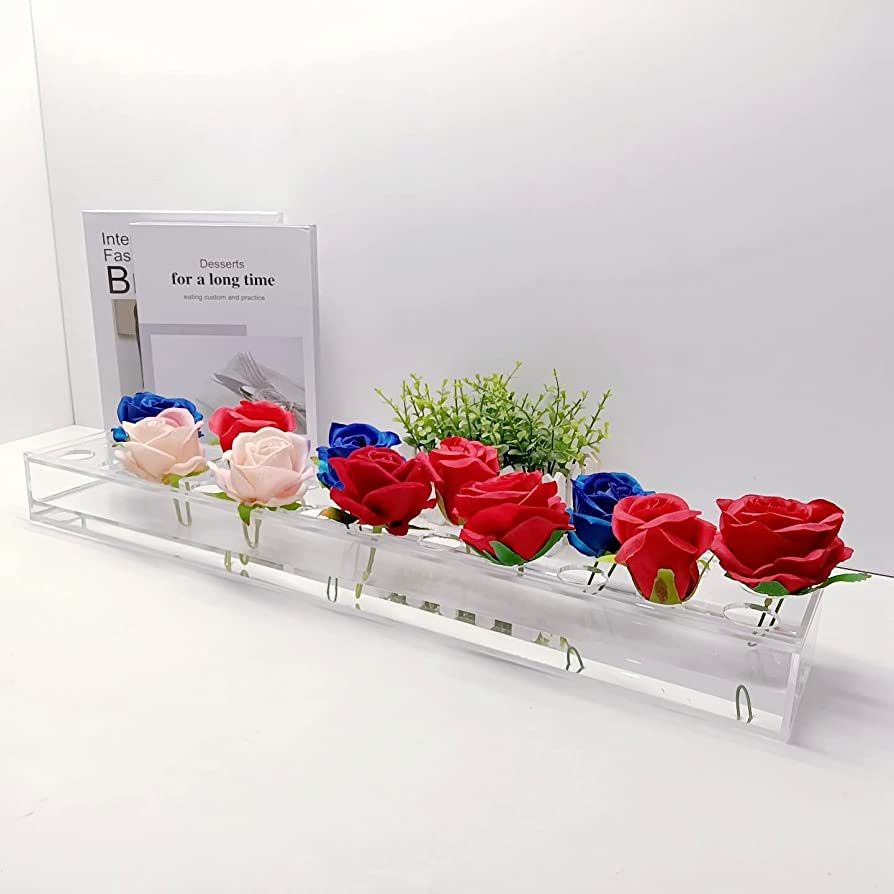 Long Clear Rectangular Flower Vase Table Centerpiece for Flowers - 24 Inches Long Flute Vase - Ac... | Amazon (US)
