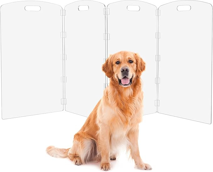 Modern Frame Clear Acrylic Freestanding Dog Gate - 32" Tall Extra-Wide Folding 4-Panel Pet Barrie... | Amazon (US)