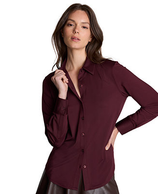 Women's Metro Knit Long Sleeve Button Front Shirt | Macy's