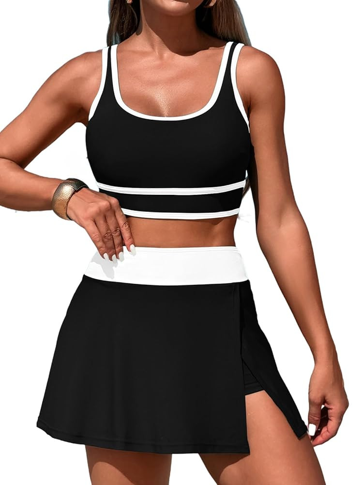 Women's High Waisted Bikini Sets Tummy Control Swim Skirt Two Piece Swim Suit Tummy Control Color... | Amazon (US)