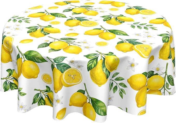 Amazon.com: Sweetshow Yellow Lemon Table Cloth Round Fruit Tree Branches Leaves Flowers Bloom Bri... | Amazon (US)