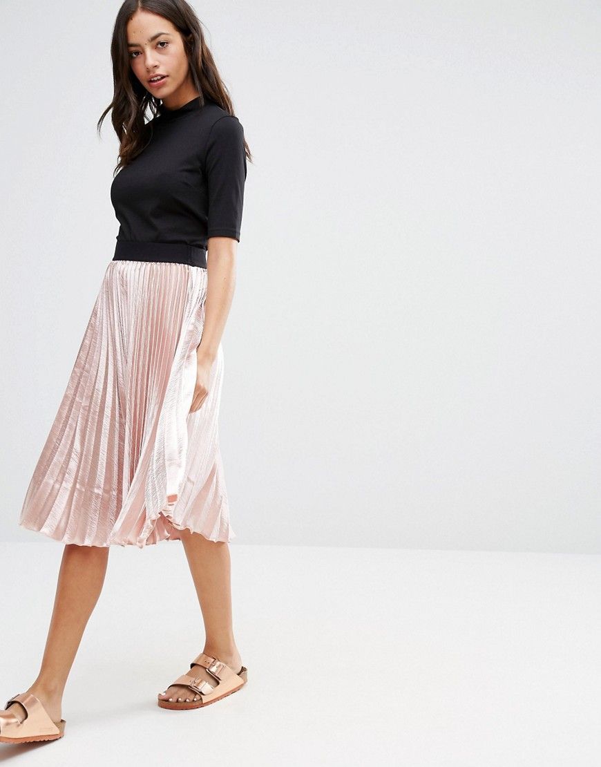 New Look Satin Pleat Midi Skirt at asos.com | ASOS UK