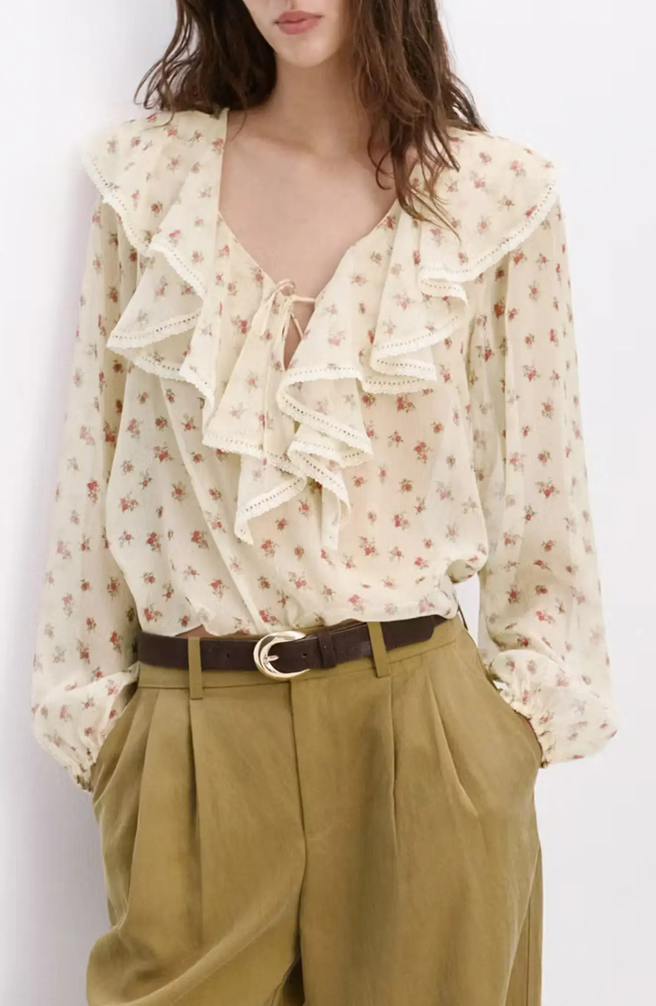MANGO Ruffled Floral Top (Women) | Nordstrom | Nordstrom