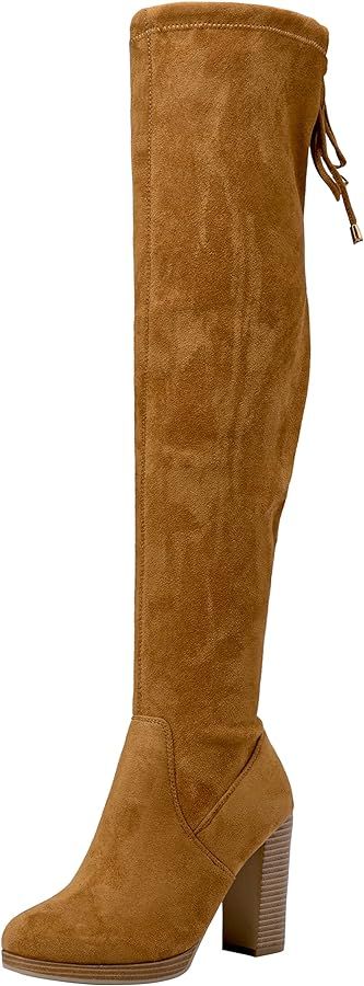 Vepose Women's 996 Thigh High Over The Knee Boots Platform 3.9 Inch Chunky Heel Suede Shoes | Amazon (US)