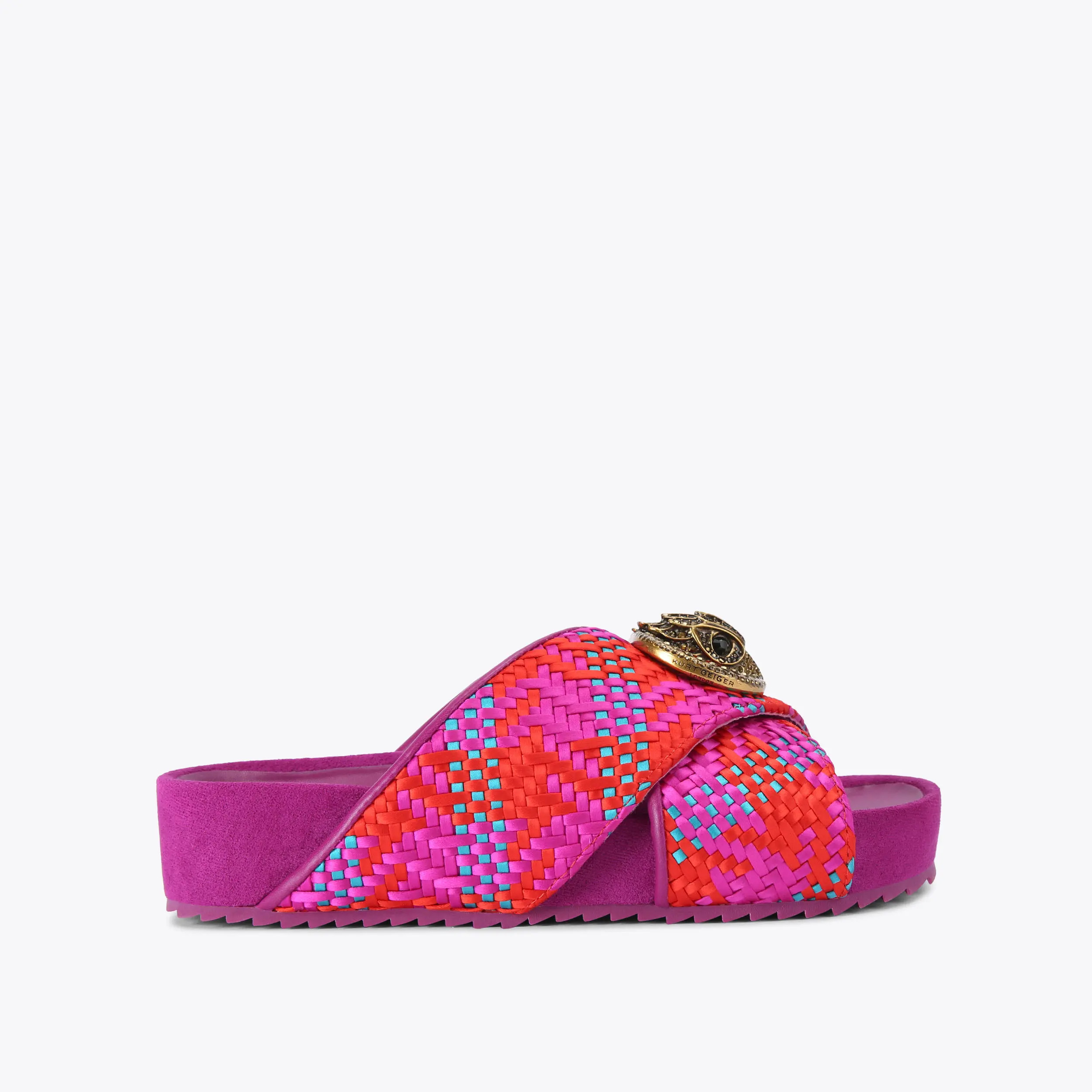 CHELSEA CROSS STRAP Fuchsia Pink Woven Slip On Chunky Sandal by KURT GEIGER LONDON | Kurt Geiger US