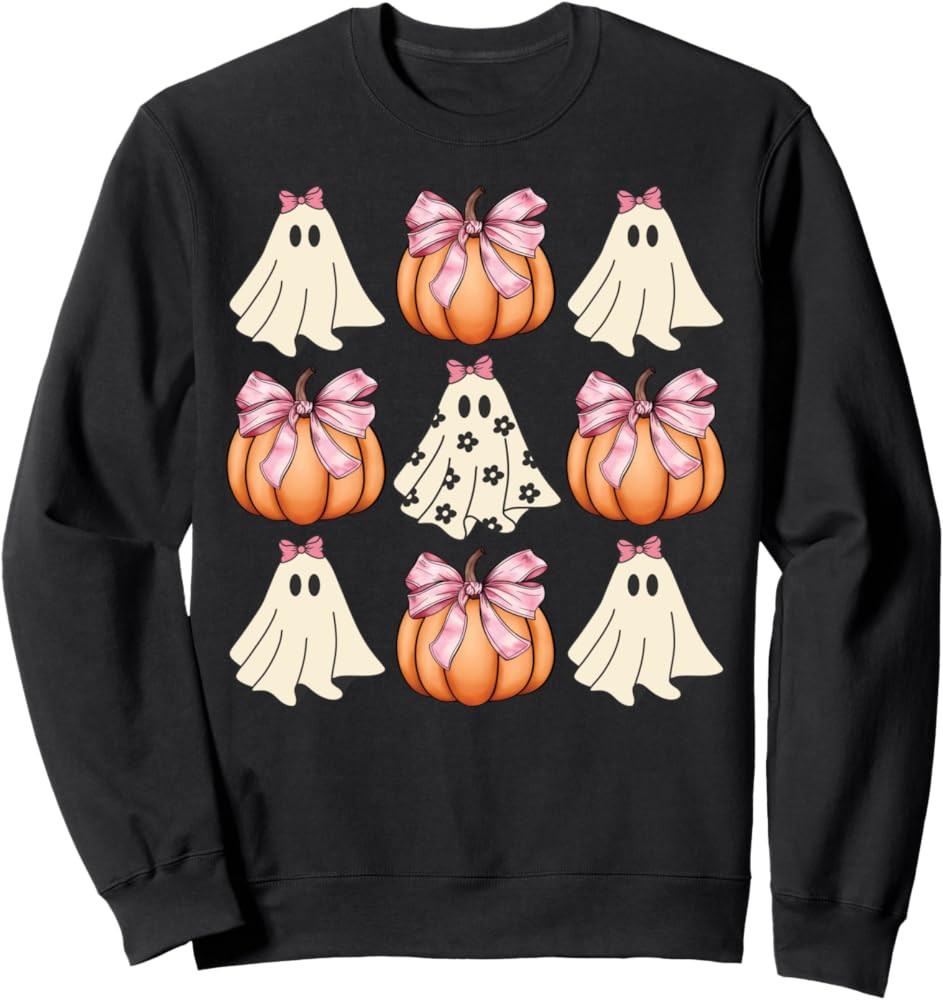 Cute Ghost Florals Pink Coquette Bows Pumpkins Halloween Sweatshirt | Amazon (US)