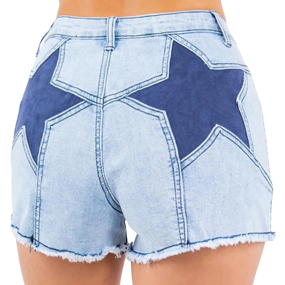 NUFIWI Women's Skinny Denim Shorts Star Pattern High Waist Raw Hem Jean Shorts Summer Hot Short P... | Amazon (US)