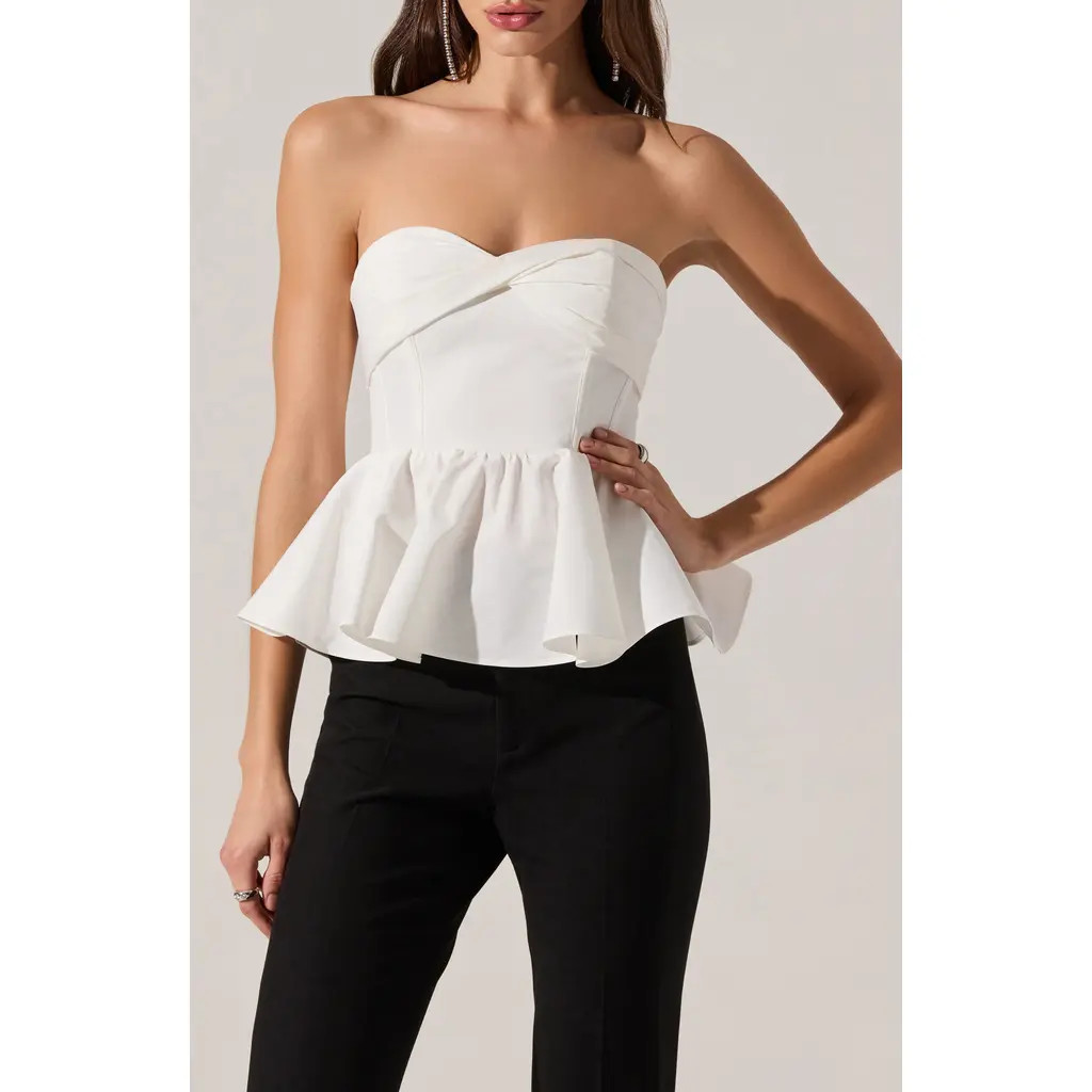 ASTR the Label Melia Strapless Peplum Top in White at Nordstrom, Size Large | Nordstrom