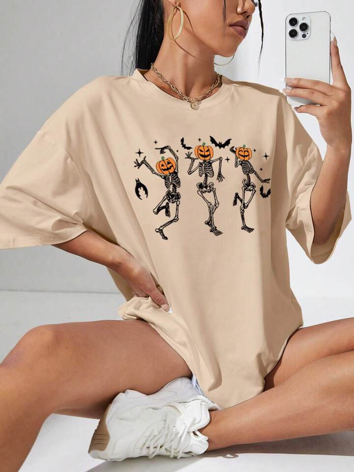Halloween Print Drop Shoulder Oversized Tee | SHEIN