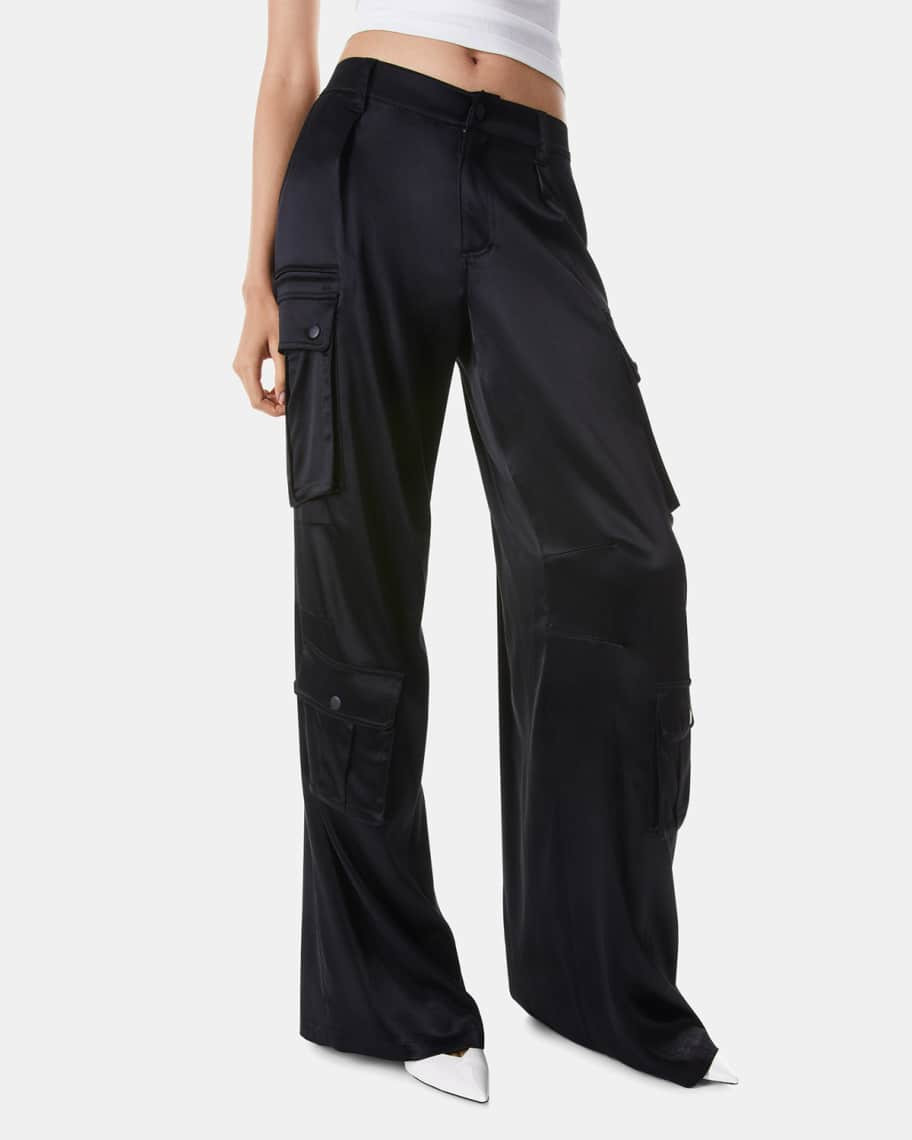 Alice + Olivia Joette Satin Cargo Pants | Neiman Marcus