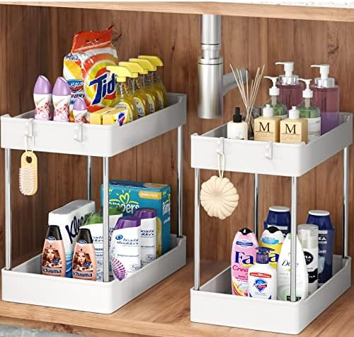 Tailide Under Sink Organizer, 2 Tier Bathroom Cabinet Organizer, Under Bathroom Sink Organizers a... | Amazon (US)