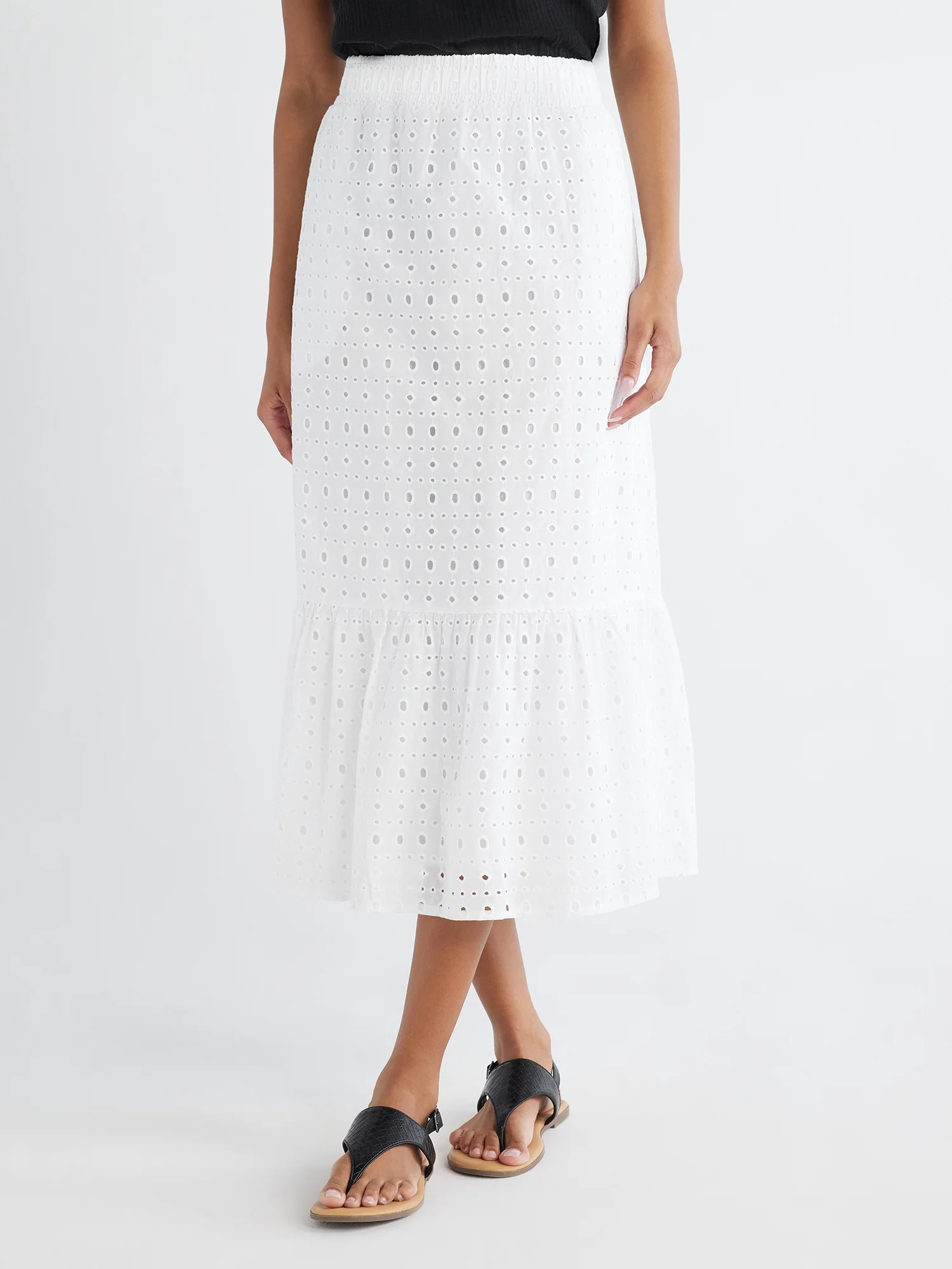 Time and Tru Women's Cotton Eyelet Midi Skirt, Sizes XS-XXXL | Walmart (US)