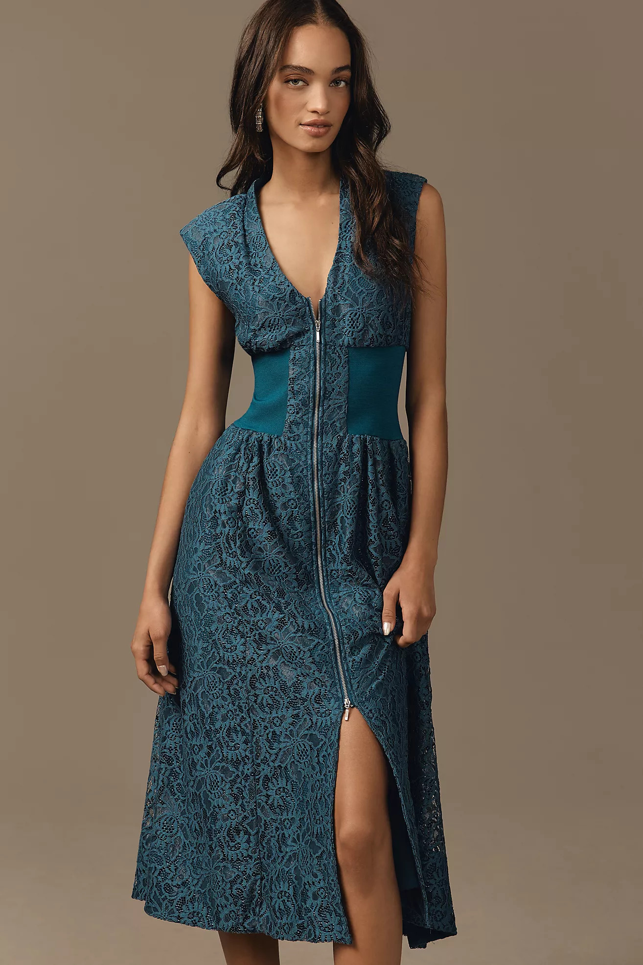 The Tommie Cap-Sleeve Front-Zip Shirt Dress: Lace Edition | Anthropologie (US)