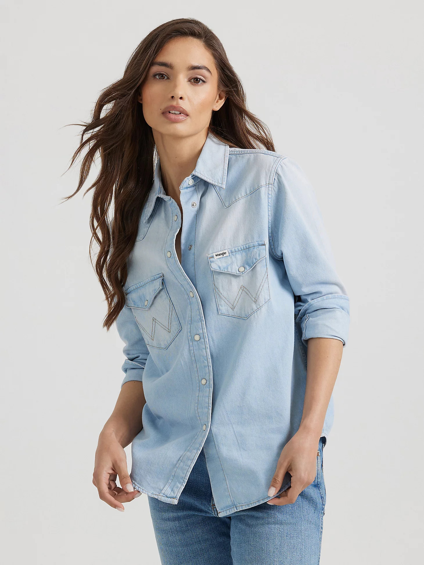 Women's Wrangler® Heritage Denim Shirt in Blue Grammer | Wrangler